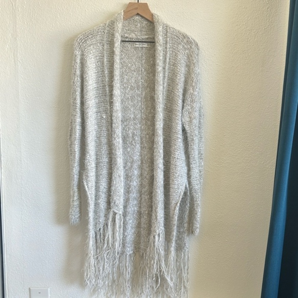 Abercrombie & Fitch Light Gray Fringe Cardigan